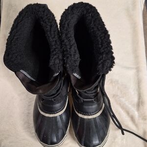 Sorel Black and Cream Rubber Back-Panel Winter Boots Size 10